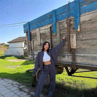 Damen Sportliche Oversize Trainingsjacke und Hose Set WW