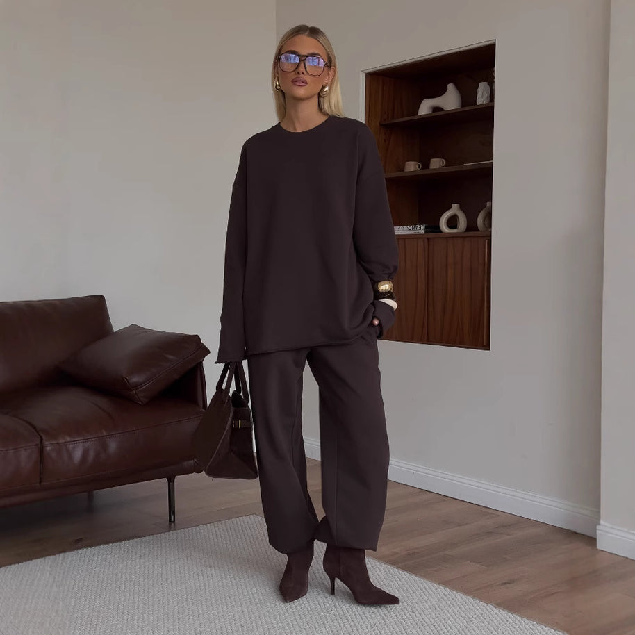 Damen Bequemer und stylischer Oversize Sweat-Anzug mit elastischem Bund WW