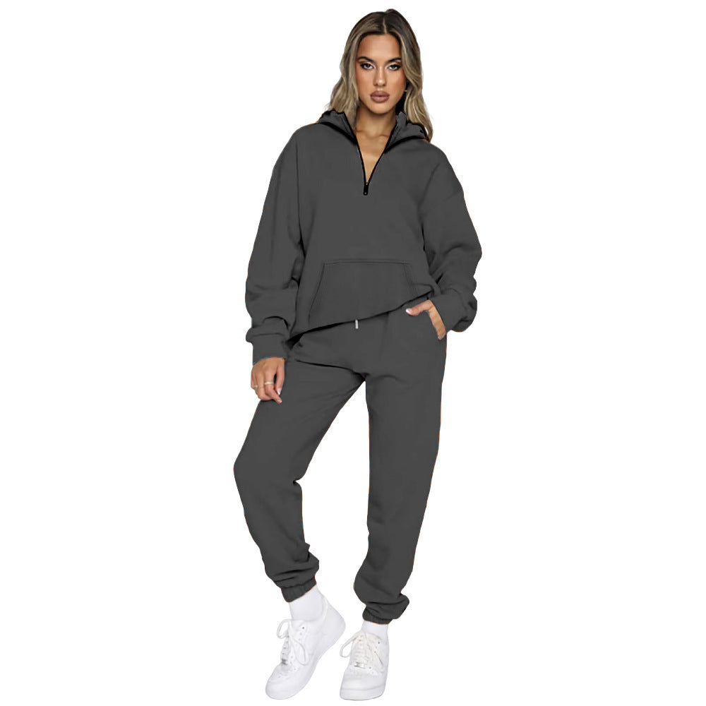 Damen bequemer Sweatanzug mit modernem Reißverschluss und praktischen Taschen WW