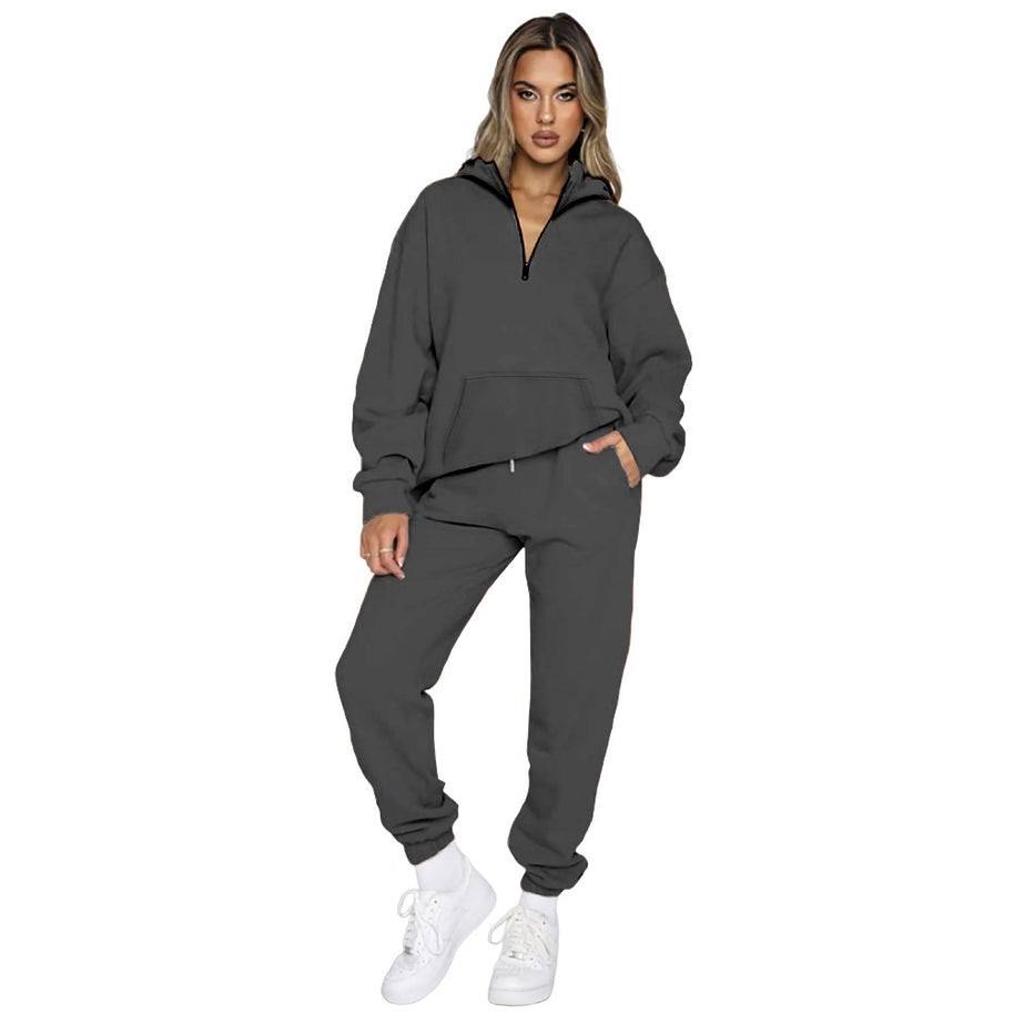 Damen bequemer Sweatanzug mit modernem Reißverschluss und praktischen Taschen WW