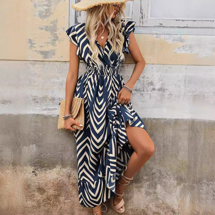 Damen Maxikleid mit elegantem Wickelausschnitt und modischem Schlitz WW