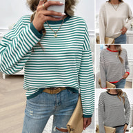 Damen lässiger Streifenpullover mit farbigen Akzenten WW