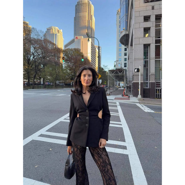 Damen stilvolle Blazerjacke mit rüschenförmigen Auschnitten und tailliertem Schnitt WW