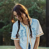 Damen bestickte Sommerbluse mit dekorativen Applikationen und lässigem Schnitt WW