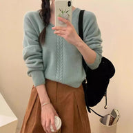 Damen Strickpullover mit V-Ausschnitt und Zopfmuster WW
