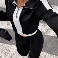 Damen Sportlicher Cropped-Hoodie und lässige Jogginghose Set WW
