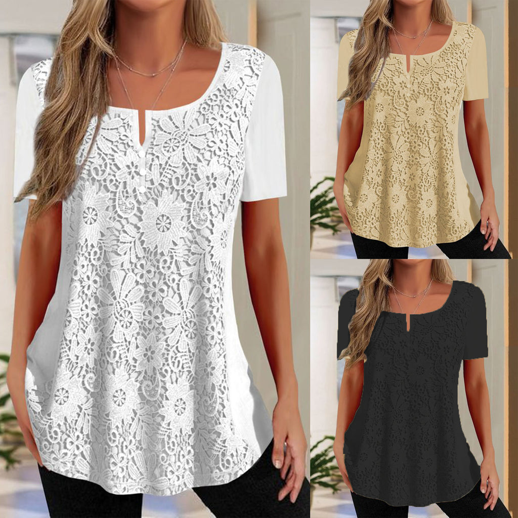 Damen Spitzenbluse mit floralem Design und Kurzarm WW