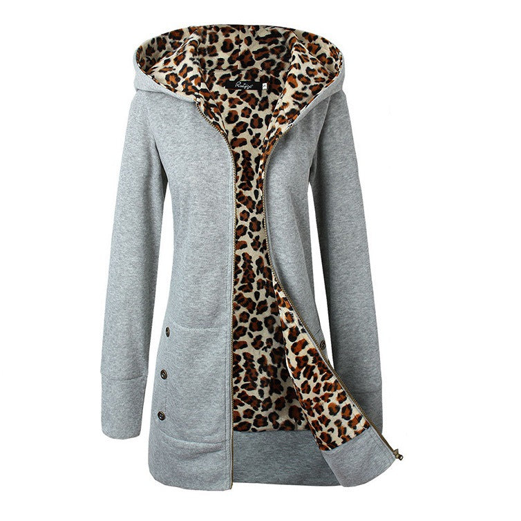Damen Sportliche Longjacke mit leopardenmuster innen WW