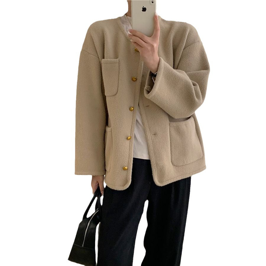 Damen Softe Jacke mit dekorativen Knöpfen und großen Taschen WW