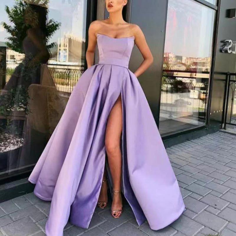 Damen Elegantes Abendkleid mit tiefem Schlitz und schwingendem Rock WW