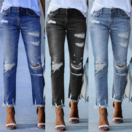 Damen Ripped High-Waist Jeans mit fransigem Saum und modischen Destroyed-Details WW
