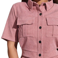 Damen Cord-Hosenanzug mit klassischem Kragen und elastischem Bund WW