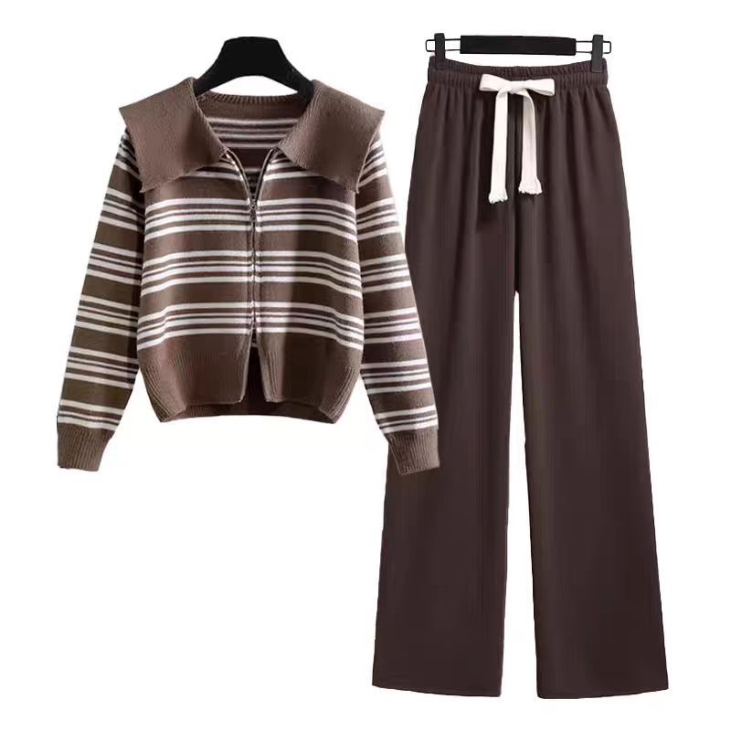 Damen Strickjacke mit Reißverschluss und weiten Hosen WW