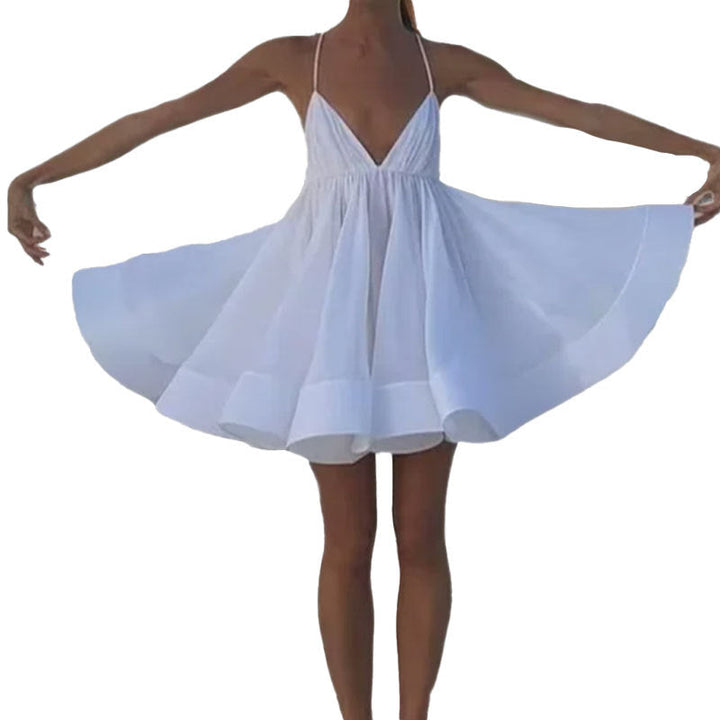 Damen Sommerkleid mit tiefem V-Ausschnitt und verspieltem Saum W&W Mode