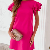 Damen Kurzarm Kleid mit Rüschenärmeln und geradem Schnitt WW