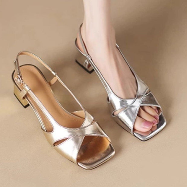 Damen Slingback Sandalen mit modischem Kreuzband-Design und komfortablem Blockabsatz WW