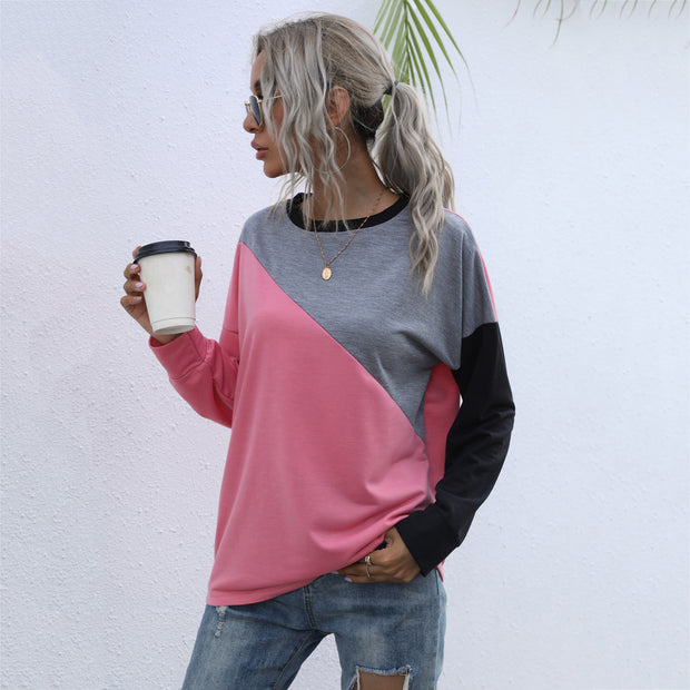 Damen sportlicher Sweatshirt mit modischem Farbblockdesign WW