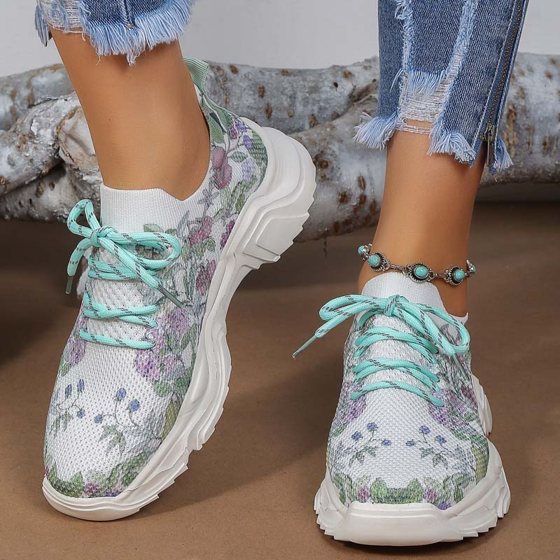 W&W Mode | Breite Sneaker Mit Blumenmuster Für Damen