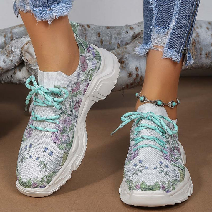 W&W Mode | Breite Sneaker Mit Blumenmuster Für Damen