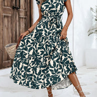 Damen lässiges Midi-Kleid mit Rüschen und floralem Muster WW