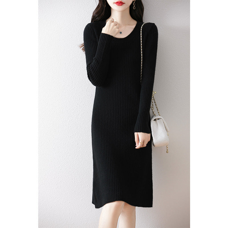 Damen Strickkleid mit feiner Rippstruktur und tailliertem Schnitt WW