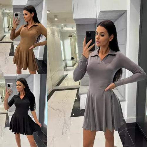 Damen Sportliches Kleid mit Polokragen und schwingendem Rock WW