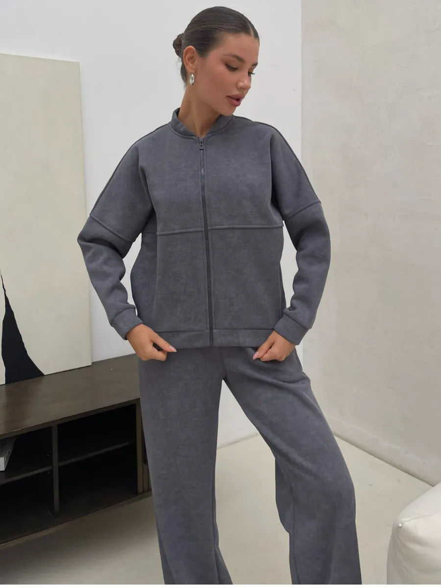 Damen Sportliches Fleece-Set mit durchgehendem Reißverschluss WW