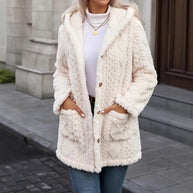 Damen angenehme und weiche Plüschjacke mit Kapuze und Taschen WW