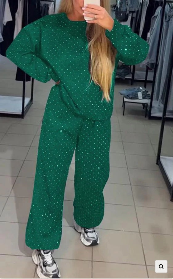 Damen Sportliches Lounge-Set mit gepunktetem Muster und elastischem Bund WW