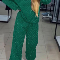 Damen Sportliches Lounge-Set mit gepunktetem Muster und elastischem Bund WW