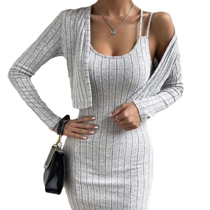Damen Strickkleid mit geöffnetem Cardigan WW
