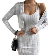 Damen Strickkleid mit geöffnetem Cardigan WW
