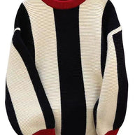 Damen Strickpullover mit gerafften Ärmeln und kontrastierendem Streifenmuster WW