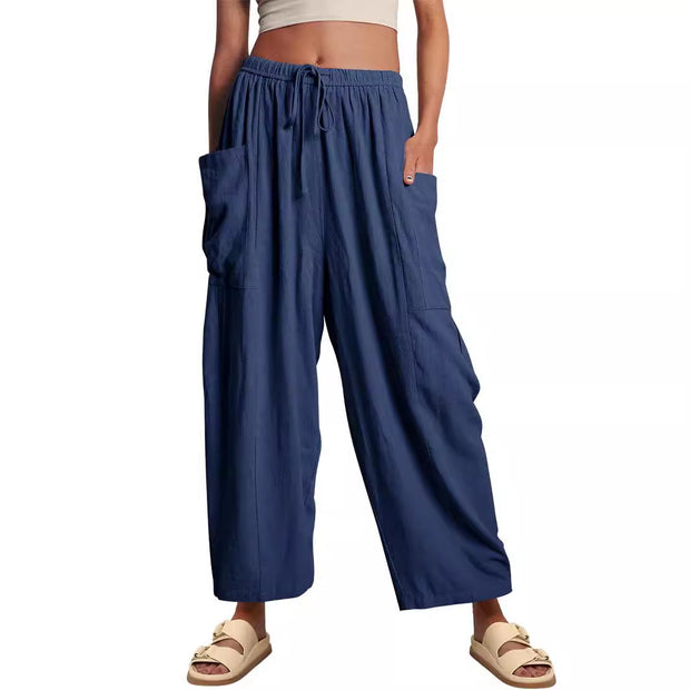 Damen Bequeme Leinen-Hosen mit praktischen Seitentaschen WW
