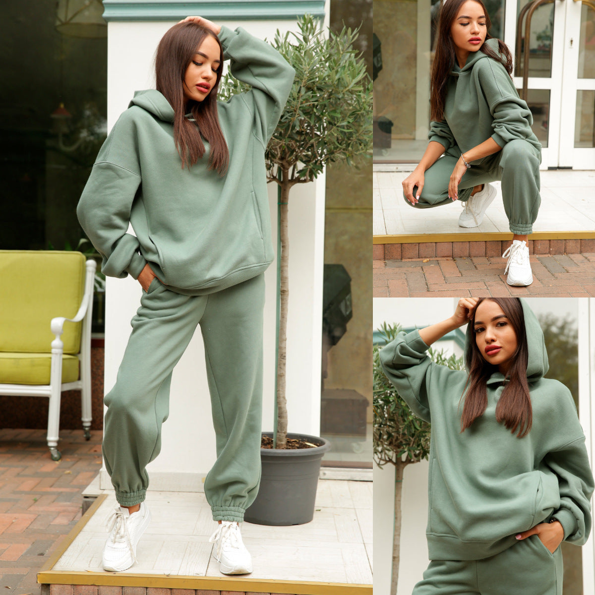 Damen Sportliches Hoodie- und Jogginghosen-Set im lässigen Design mit Kapuze WW