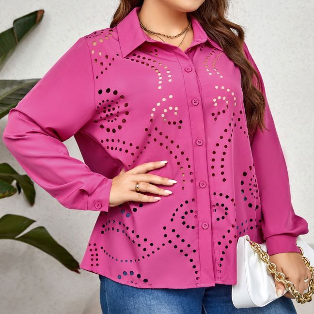 Damen Bluse mit einzigartigem Lochmuster und eleganten Details W&W Mode