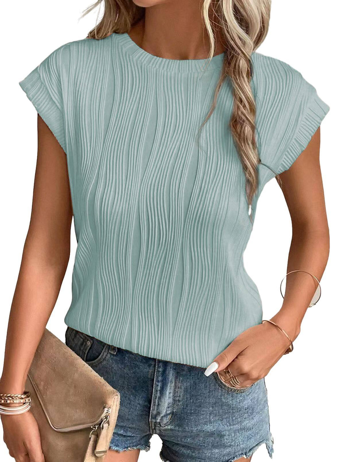 W&W Mode | Einfarbiges Rundhalsausschnitt Loose Kurzarm T-Shirt Top