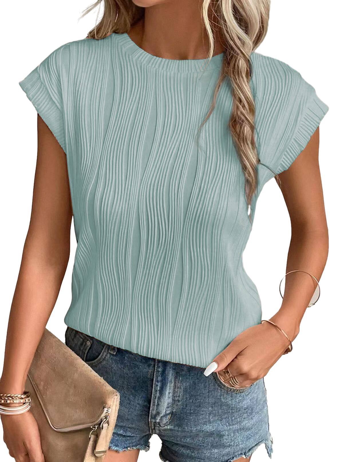WW | Einfarbiges Rundhalsausschnitt Loose Kurzarm T-Shirt Top