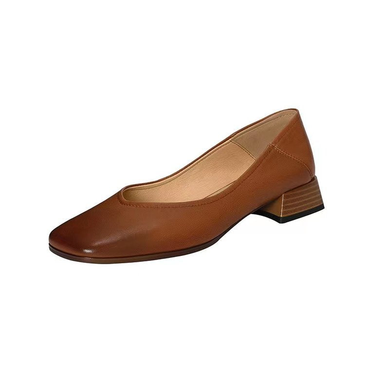 Damen elegante Blockabsatz-Ballerinas aus weichem Leder W&W Mode