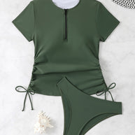 Damen Sport-Bikini-Set mit kurzem Oberteil und seitlich gerafftem Hosenbund WW