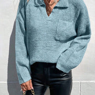 Damen Sportlicher Pullover mit modernem V-Ausschnitt und praktischer Brusttasche WW