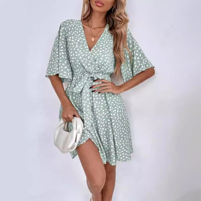 Damen Casual Wickelkleid mit Bindegürtel WW