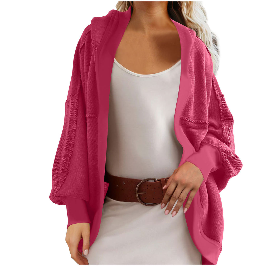 Damen lässiger Strickmantel mit offener Front und praktischen Taschen WW