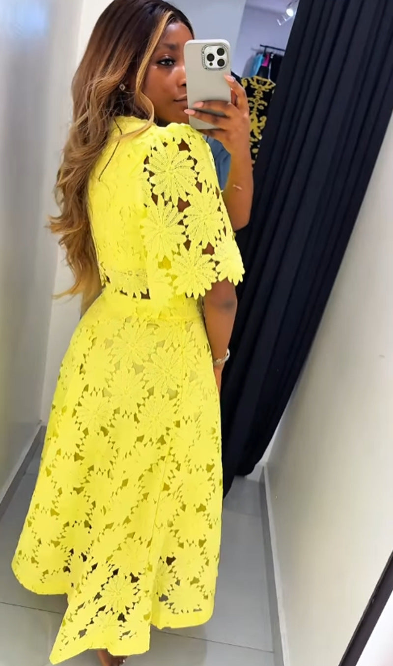 Damen gehäkeltes Maxikleid mit floralen Details WW