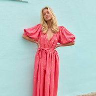 Damen Sommerkleid mit Puffärmeln und goldenen Details WW