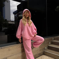 Damen bequemer Fleece-Loungewear-Anzug mit Kapuze WW