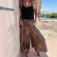 Damen weit geschnittene Palazzohose mit leopardenmuster WW