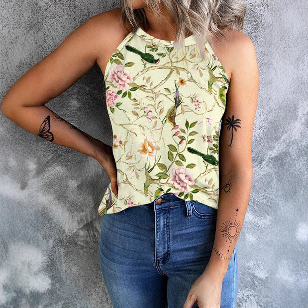 WW | Vintage Floral Plant Pattern Slim Fit Tank Top