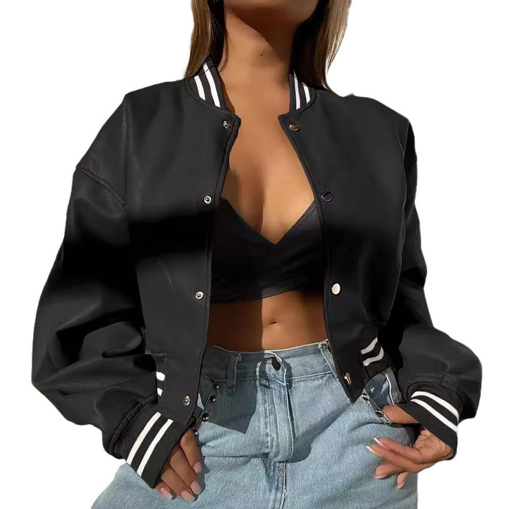 Damen Sportliche Collegejacke im modernen Design mit kontrastierenden Streifen WW