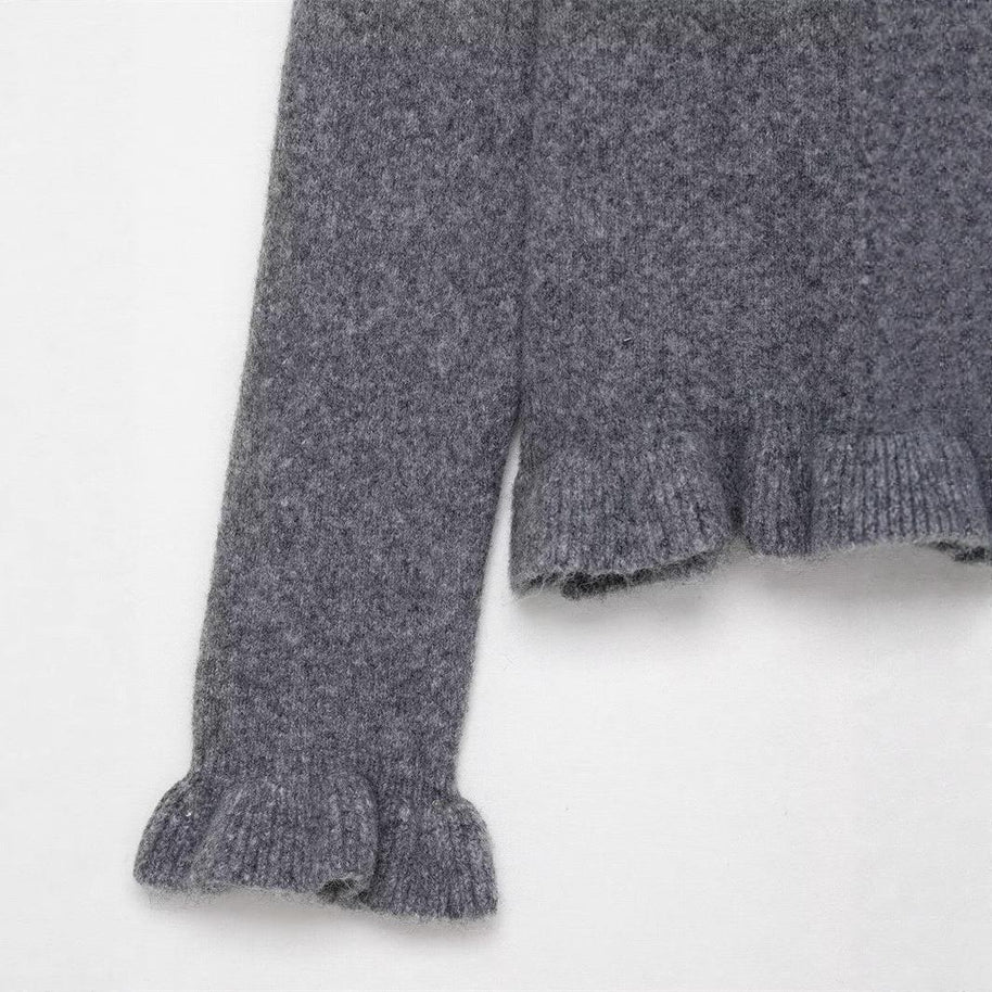 Damen Strickjacke mit dekorativem Kragen und Rüschendetails WW